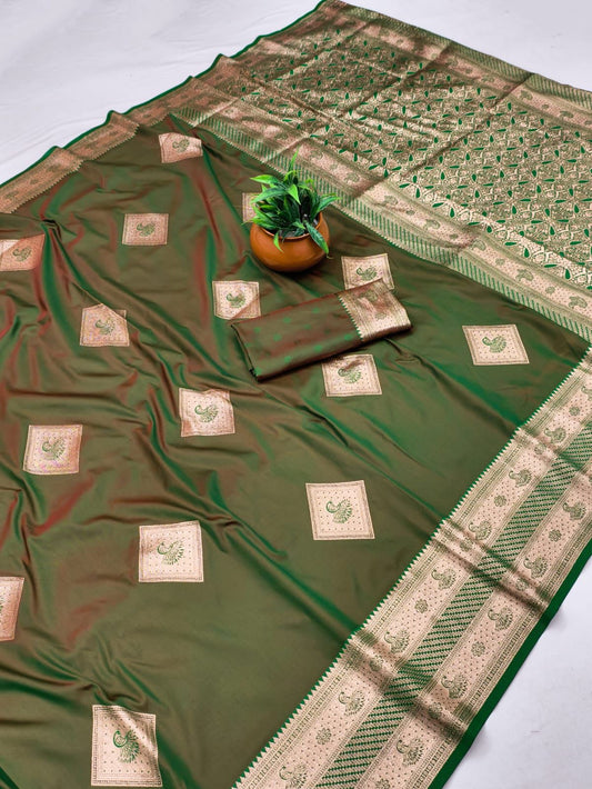 SA-7074 50/600 SOFT SILK SAREE WITH RICH PALLU AND BEAUTIFUL DAMAN WITH PEACOCK DESIGN WITH TONE TO TONE BEAUTIFUL MEENA WORK