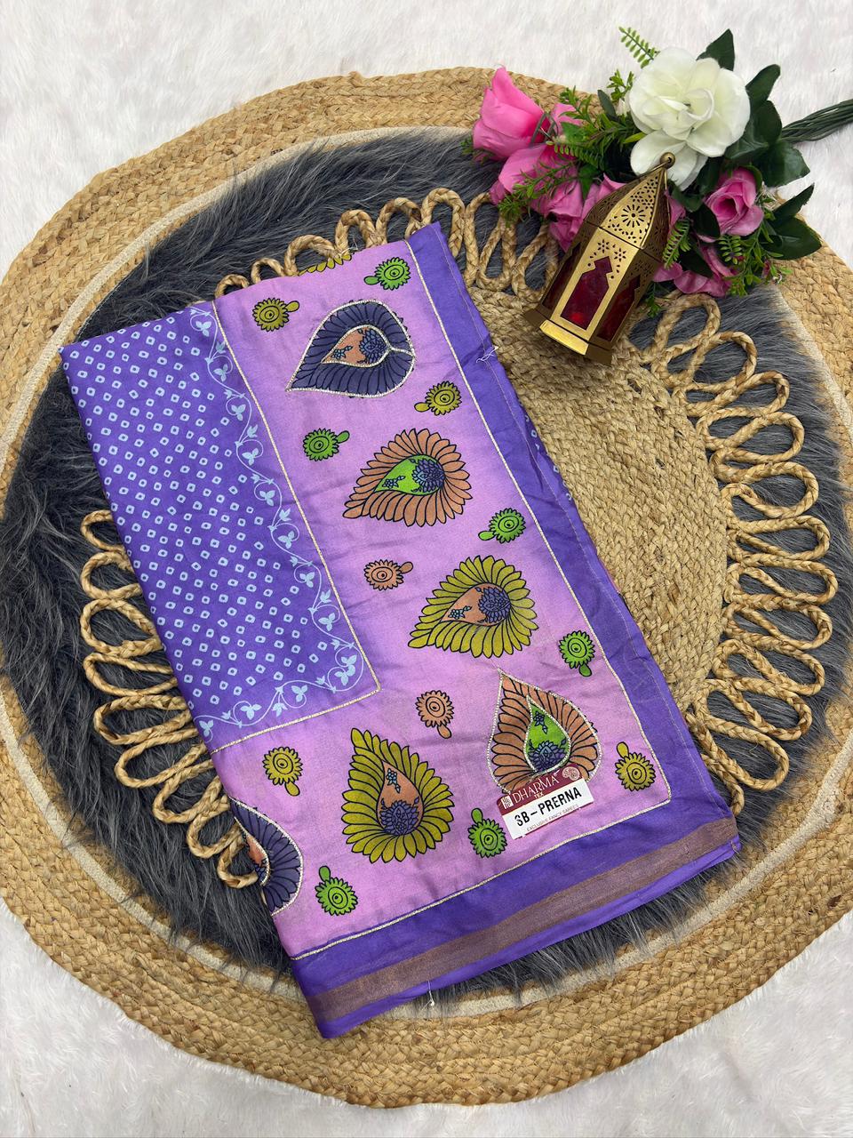 SB-PRERNA HEAVY MAL COTTON SAREE WITH BEAUTIFUL AARI WORK WITH DIGITAL PRINT BEAUTIFUL DESIGN WITH CONTRASY PALLU WITH BEAUTIFUL BLOUSE