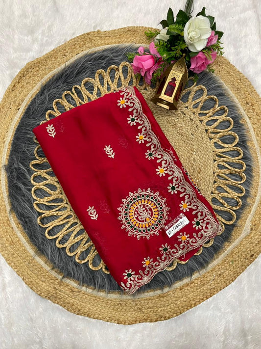 SF-CASHLESS Moss blooming saree embroidery and multi thread work saree with beautiful pannel design with work blouse