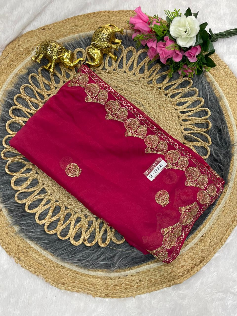 SF-DHOLKI STAR GEORGETTE SAREE WITH DAMRU DESIGN WITH EMBROIDERY WORK WITH HANDWORK ALLOVER WITH BEAUTIFUL MONO BLOUSE