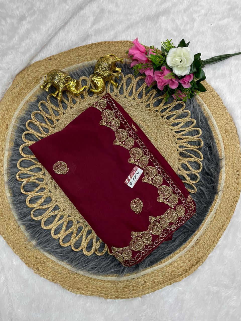 SF-DHOLKI STAR GEORGETTE SAREE WITH DAMRU DESIGN WITH EMBROIDERY WORK WITH HANDWORK ALLOVER WITH BEAUTIFUL MONO BLOUSE