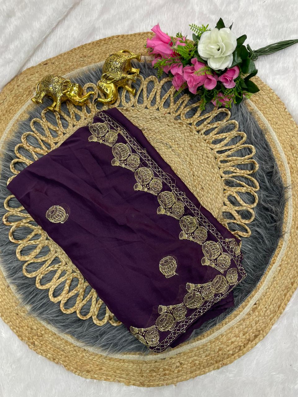 SF-DHOLKI STAR GEORGETTE SAREE WITH DAMRU DESIGN WITH EMBROIDERY WORK WITH HANDWORK ALLOVER WITH BEAUTIFUL MONO BLOUSE