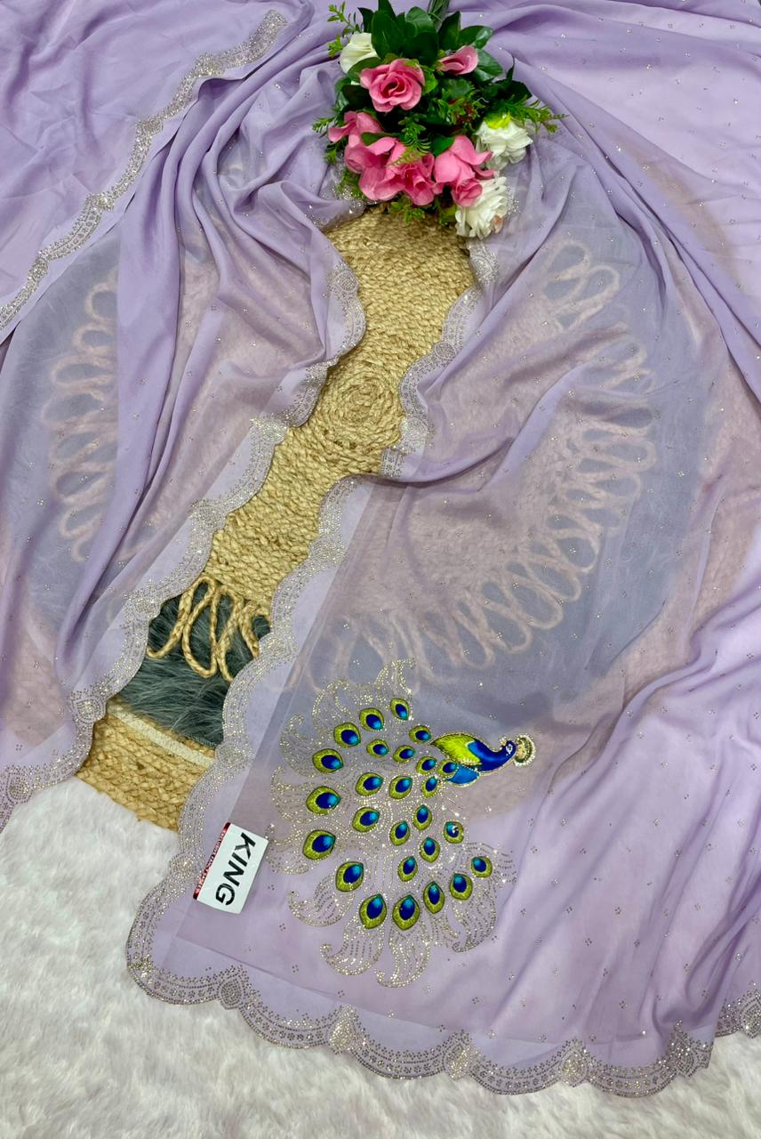 SF-KING Fancy Star georgette saree with beautiful diamond work with peacock design with running blouse