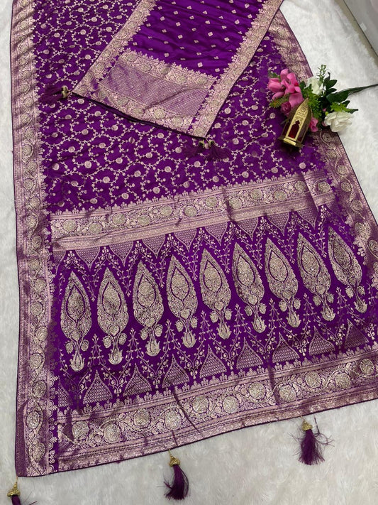AJ-ZARA DUPATTA SATIN SILK SAREE WITH HEAVY JARKAN WORK WITH BEAUTIFUL BRIDAL SAREE AND BEAUTIFUL HEAVY JHAL DESIGN ON BODY WITH BUTTI BLOUSE AND HEAVY JARKAN WORK WITH DUPPTA AND MOST TRENDING SAREE