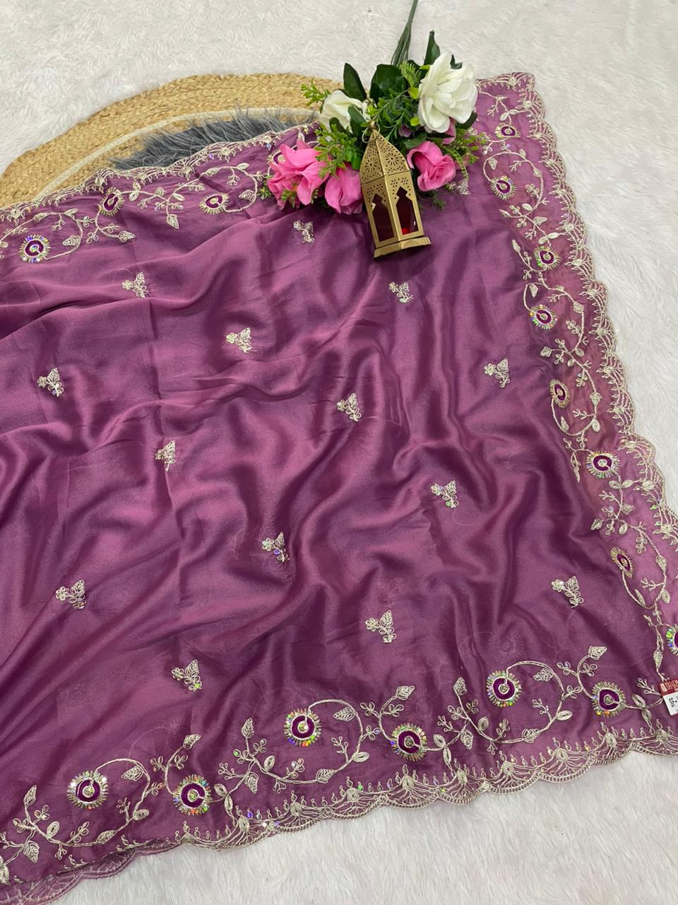 SF-VIRAT-2 CHOCLATE FABRIC SAREE WITH BEAUTIFUL PETHA WORK WITH THREAD WORK AND SEQUENCE WORK WITH HEAVY BLOUSE