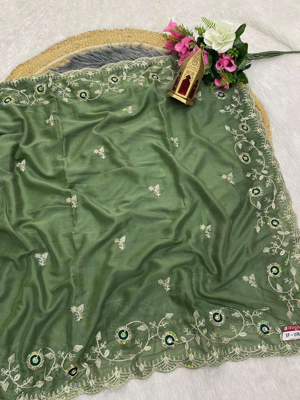 SF-VIRAT-2 CHOCLATE FABRIC SAREE WITH BEAUTIFUL PETHA WORK WITH THREAD WORK AND SEQUENCE WORK WITH HEAVY BLOUSE