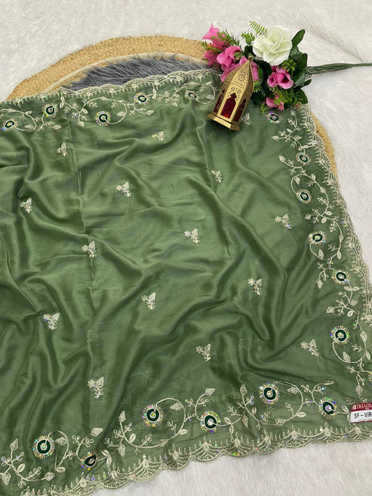SF-VIRAT-2 CHOCLATE FABRIC SAREE WITH BEAUTIFUL PETHA WORK WITH THREAD WORK AND SEQUENCE WORK WITH HEAVY BLOUSE