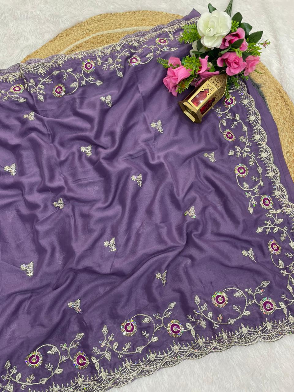 SF-VIRAT-2 CHOCLATE FABRIC SAREE WITH BEAUTIFUL PETHA WORK WITH THREAD WORK AND SEQUENCE WORK WITH HEAVY BLOUSE