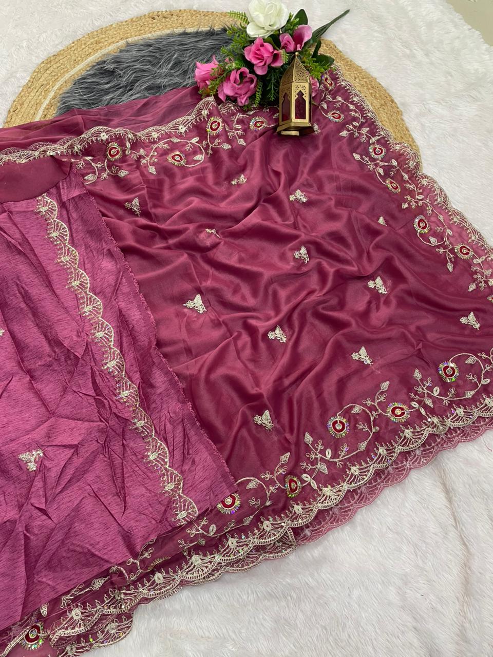 SF-VIRAT-2 CHOCLATE FABRIC SAREE WITH BEAUTIFUL PETHA WORK WITH THREAD WORK AND SEQUENCE WORK WITH HEAVY BLOUSE
