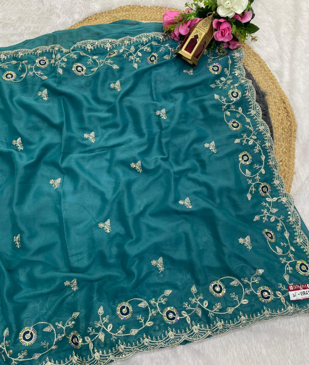SF-VIRAT-2 CHOCLATE FABRIC SAREE WITH BEAUTIFUL PETHA WORK WITH THREAD WORK AND SEQUENCE WORK WITH HEAVY BLOUSE