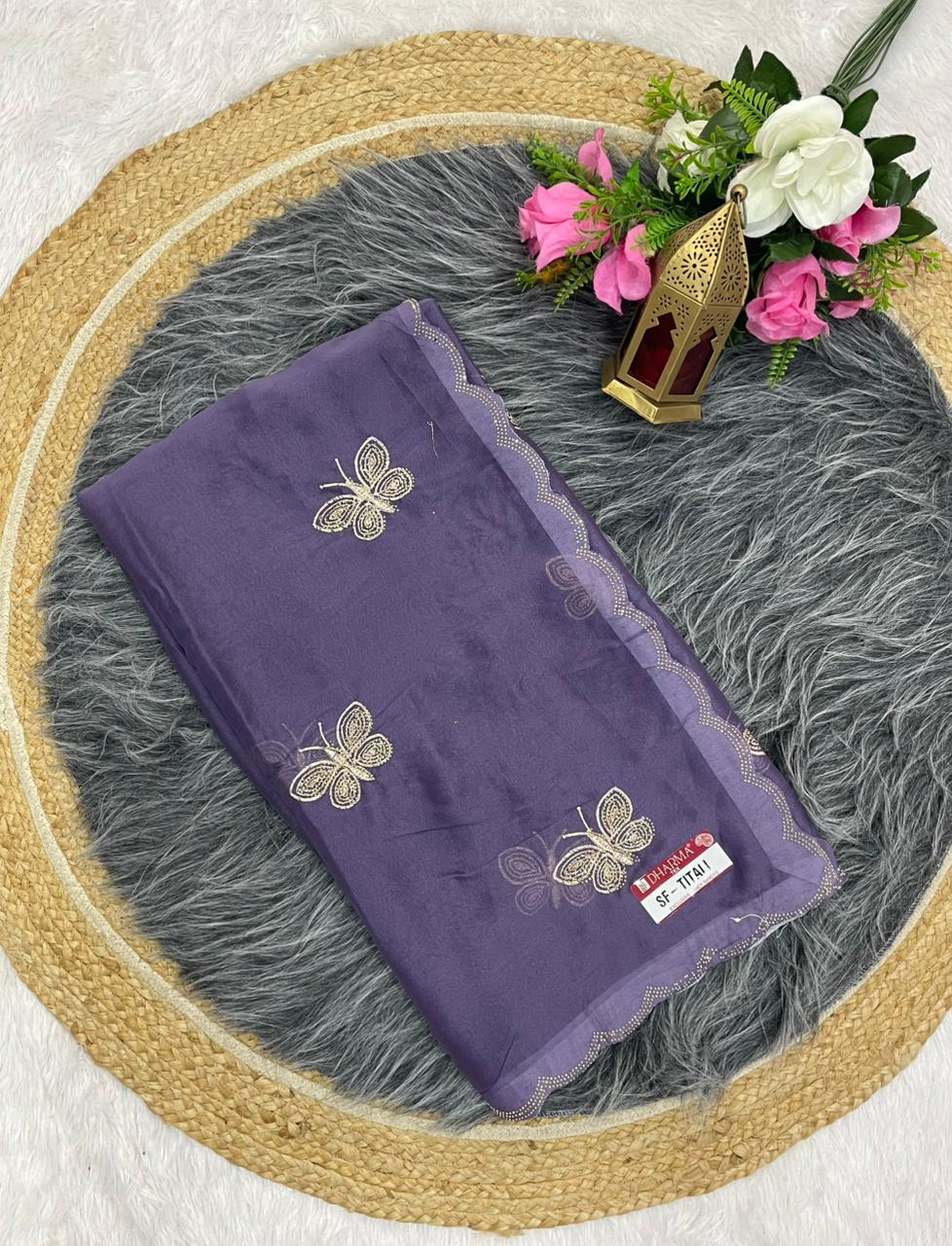 SF-TITALI STAR GEORGETTE SAREE WITH BEAUTIFUL BUTTERFLY DESIGN WITH DMC SIROSKI WORK WITH CUT WORK WITH BLOUSE