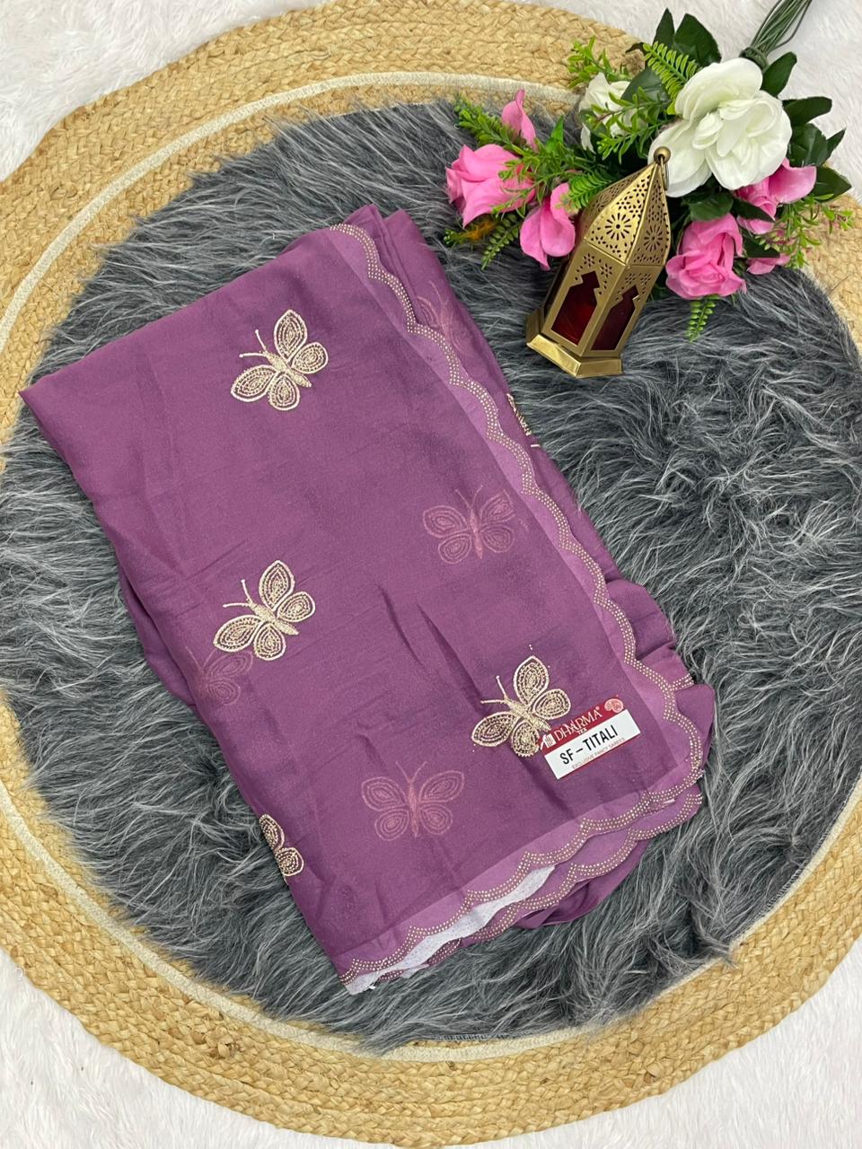 SF-TITALI STAR GEORGETTE SAREE WITH BEAUTIFUL BUTTERFLY DESIGN WITH DMC SIROSKI WORK WITH CUT WORK WITH BLOUSE