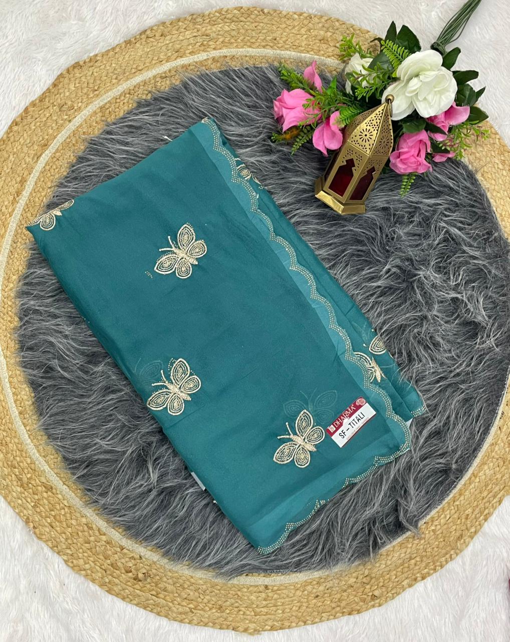SF-TITALI STAR GEORGETTE SAREE WITH BEAUTIFUL BUTTERFLY DESIGN WITH DMC SIROSKI WORK WITH CUT WORK WITH BLOUSE