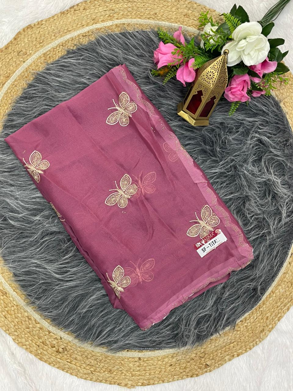 SF-TITALI STAR GEORGETTE SAREE WITH BEAUTIFUL BUTTERFLY DESIGN WITH DMC SIROSKI WORK WITH CUT WORK WITH BLOUSE