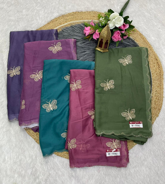 SF-TITALI STAR GEORGETTE SAREE WITH BEAUTIFUL BUTTERFLY DESIGN WITH DMC SIROSKI WORK WITH CUT WORK WITH BLOUSE