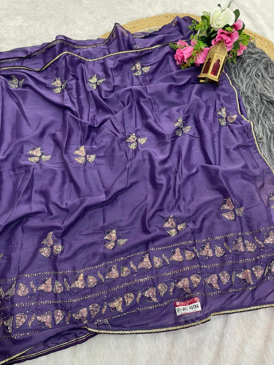 SF-BEL PATRA STAR GEORGETTE SAREE WITH BEAUTIFUL DESIGN WITH HAND WORK WITH SEQUENCE WORK WITH BLOUSE