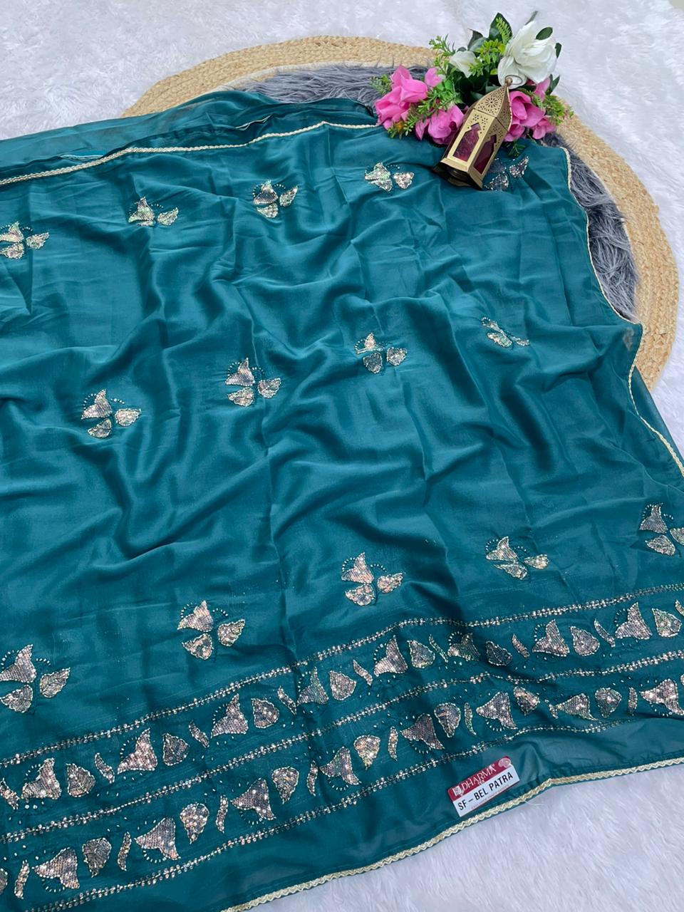 SF-BEL PATRA STAR GEORGETTE SAREE WITH BEAUTIFUL DESIGN WITH HAND WORK WITH SEQUENCE WORK WITH BLOUSE