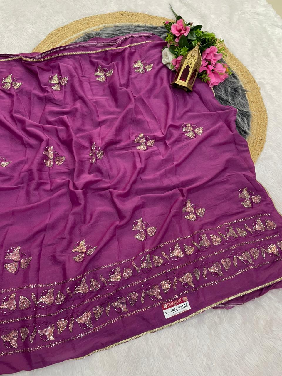 SF-BEL PATRA STAR GEORGETTE SAREE WITH BEAUTIFUL DESIGN WITH HAND WORK WITH SEQUENCE WORK WITH BLOUSE