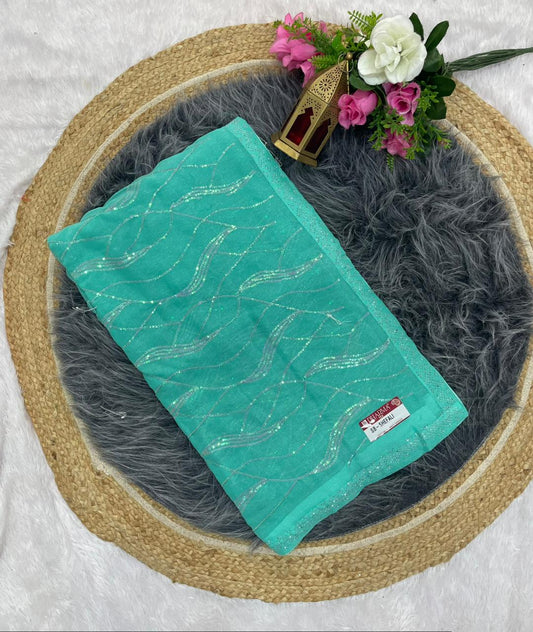 SB-SHEFALI SIMMER SAREE WITH BEAUTIFUL SEQUENCE WORK WITH BEAUTIFUL DMC SIROSKI BORDER
