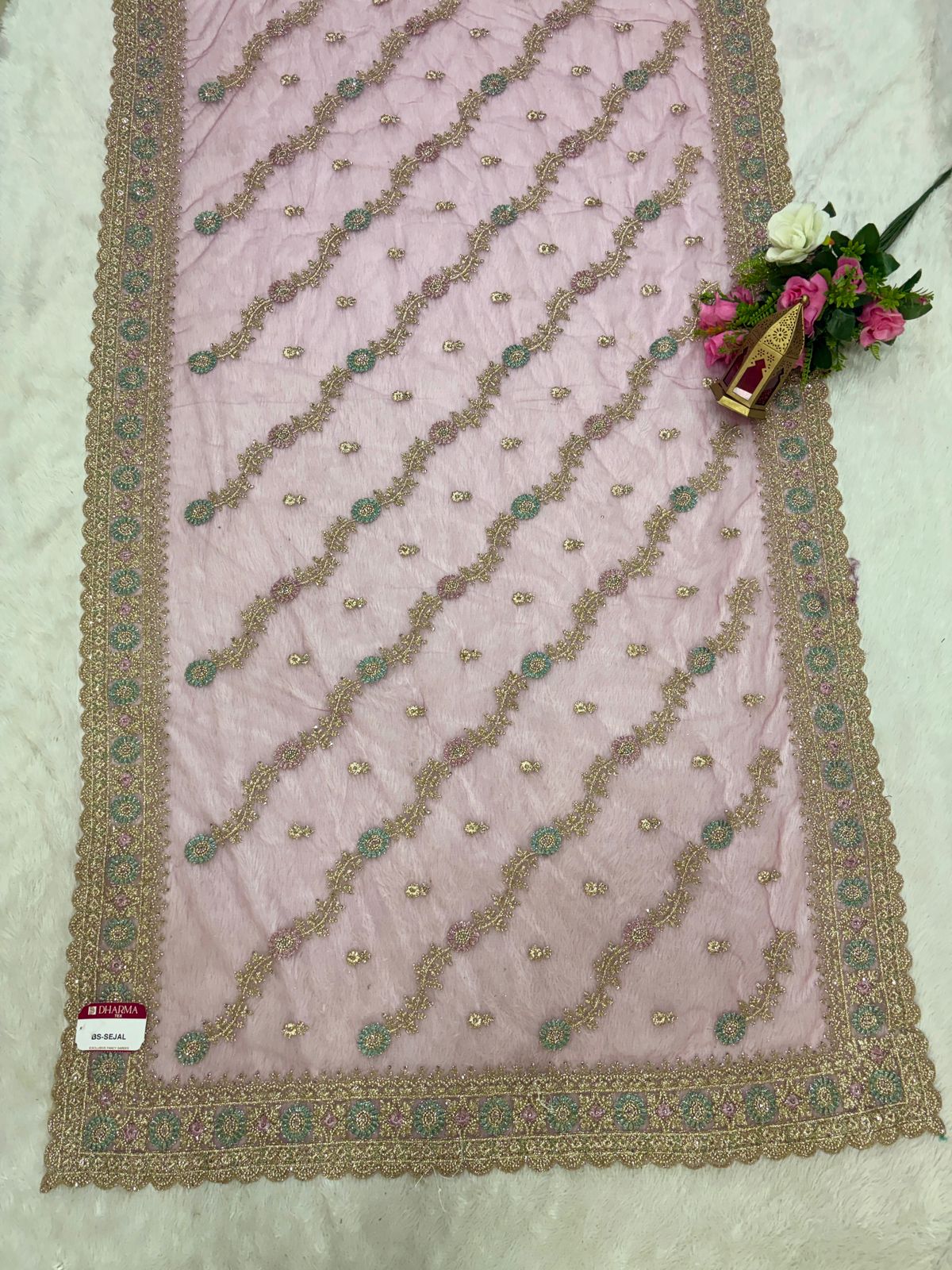 BS-SEJAL PREMIUM NET SAREE WITH HEAVY EMBORIDERY WORK WITH THREAD WORK WITH JHAL DESIGN WITH JARKAN WORK