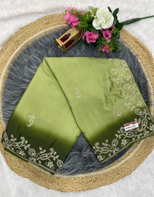SB-DRAMA QUEEN SOFT FANCY FABRIC SAREE WITH SHADED COLOUR WITH BEAUTIFUL EMBROIDERY WORK WITH WORK BLOUSE
