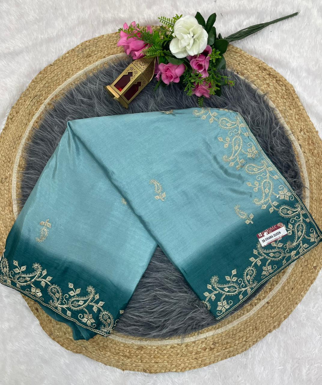 SB-DRAMA QUEEN SOFT FANCY FABRIC SAREE WITH SHADED COLOUR WITH BEAUTIFUL EMBROIDERY WORK WITH WORK BLOUSE