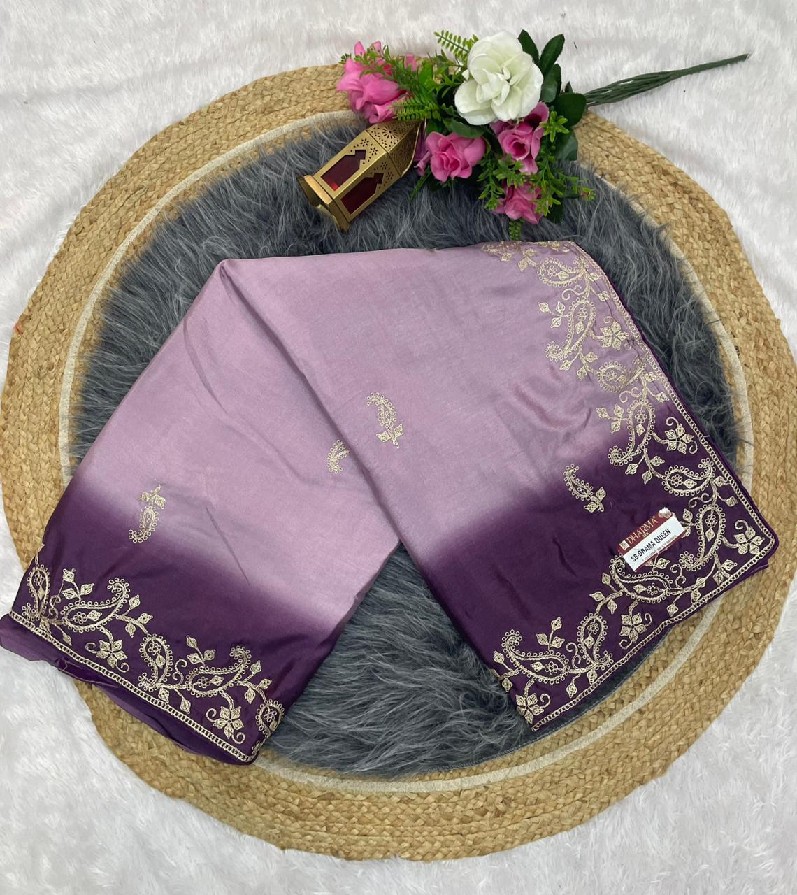 SB-DRAMA QUEEN SOFT FANCY FABRIC SAREE WITH SHADED COLOUR WITH BEAUTIFUL EMBROIDERY WORK WITH WORK BLOUSE