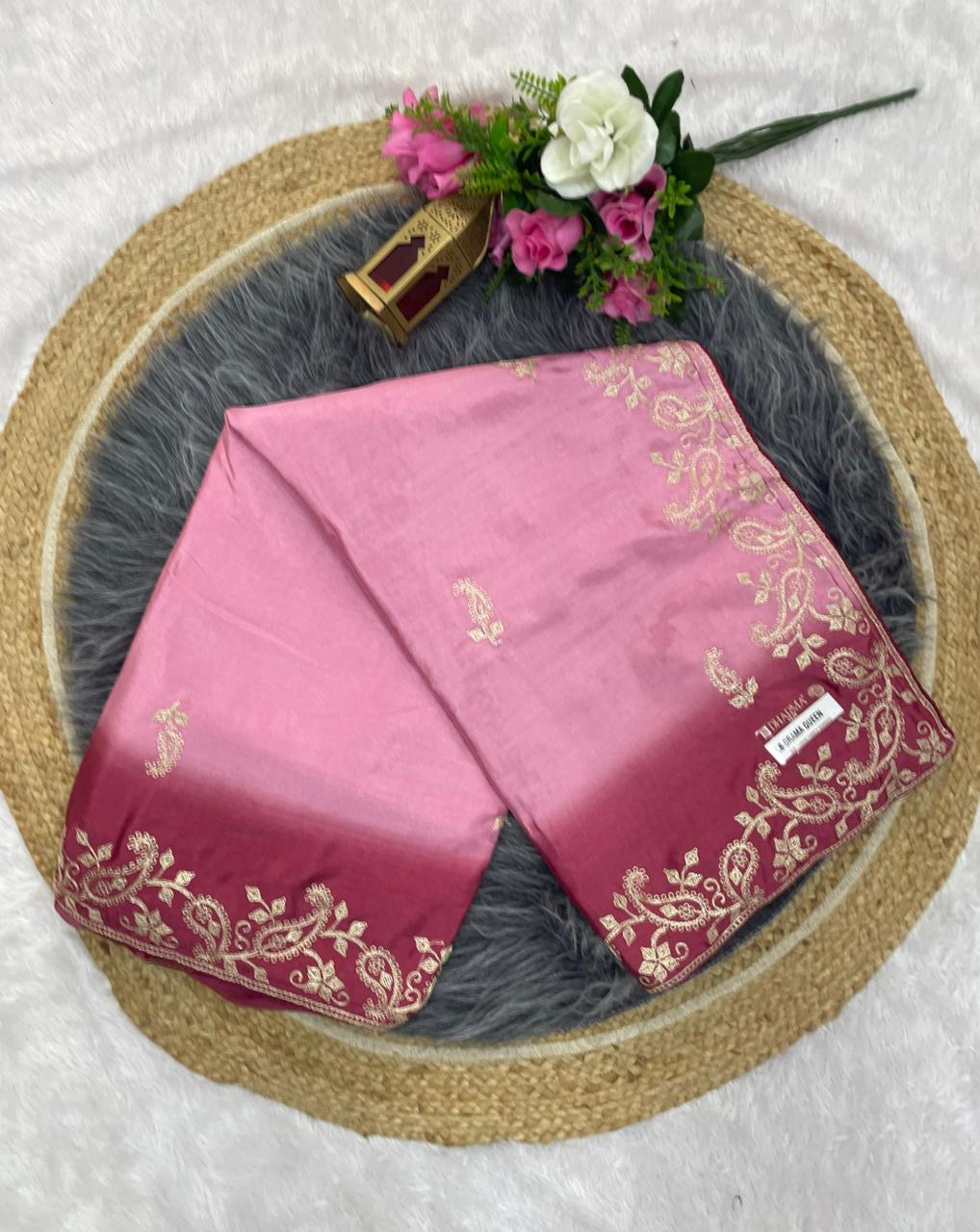 SB-DRAMA QUEEN SOFT FANCY FABRIC SAREE WITH SHADED COLOUR WITH BEAUTIFUL EMBROIDERY WORK WITH WORK BLOUSE