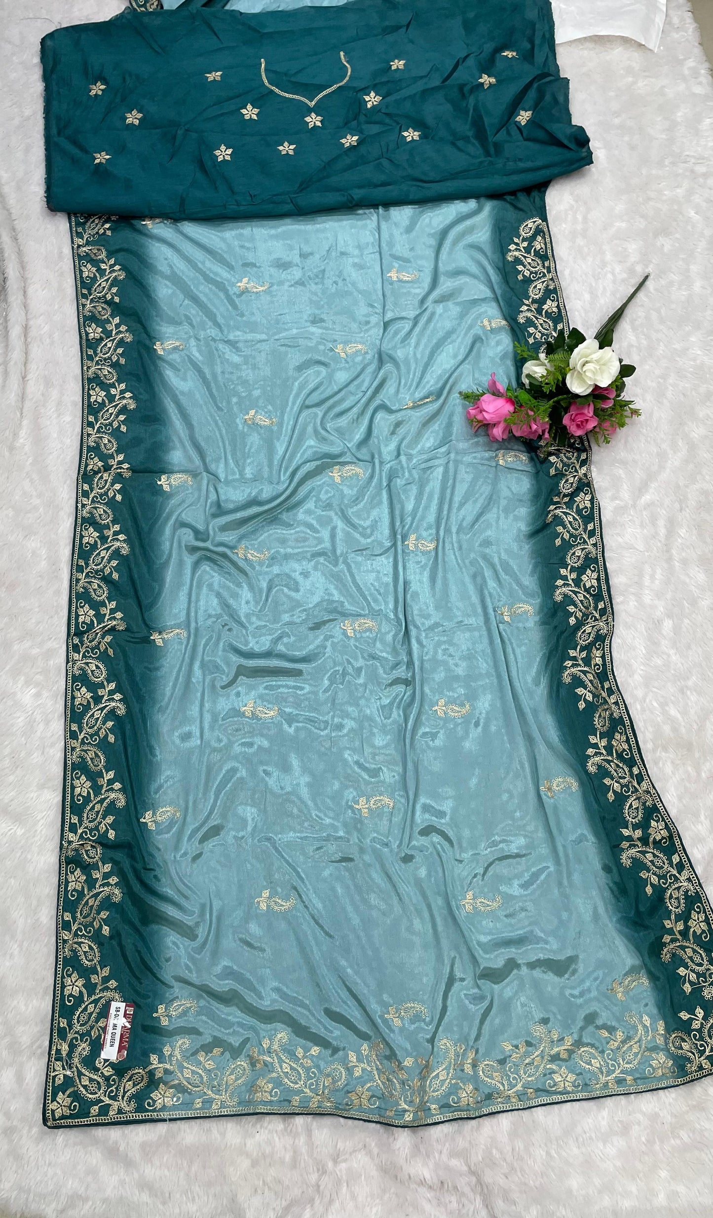 SB-DRAMA QUEEN SOFT FANCY FABRIC SAREE WITH SHADED COLOUR WITH BEAUTIFUL EMBROIDERY WORK WITH WORK BLOUSE