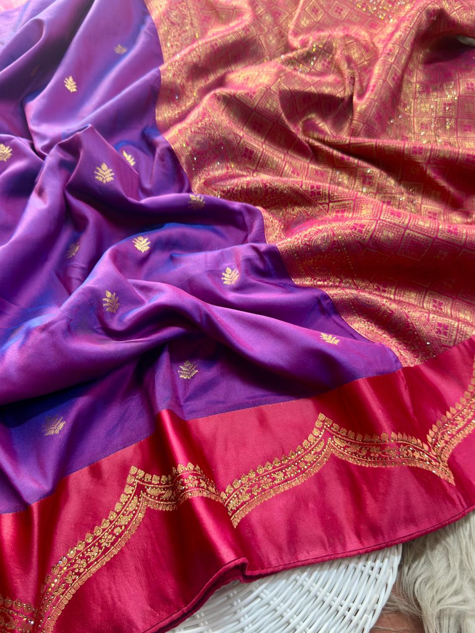 SA-7086  SOFT SILK FABRIC SAREE WITH BEAUTIFUL RICH PALLU DESIGN WITH SIROSKI WORK WITH TASSELS WITH BLOUSE