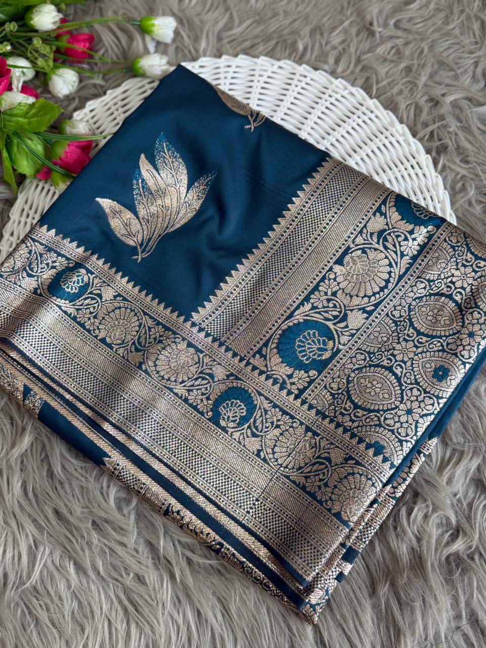 SA-7064 SOFT SILK SAREE WITH BEAUTIFUL DESIGN WITH TONE TO TONE MEENA WORK WITH BLOUSE AND BANARASI JAREE