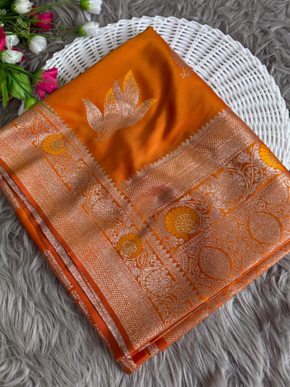 SA-7064 SOFT SILK SAREE WITH BEAUTIFUL DESIGN WITH TONE TO TONE MEENA WORK WITH BLOUSE AND BANARASI JAREE