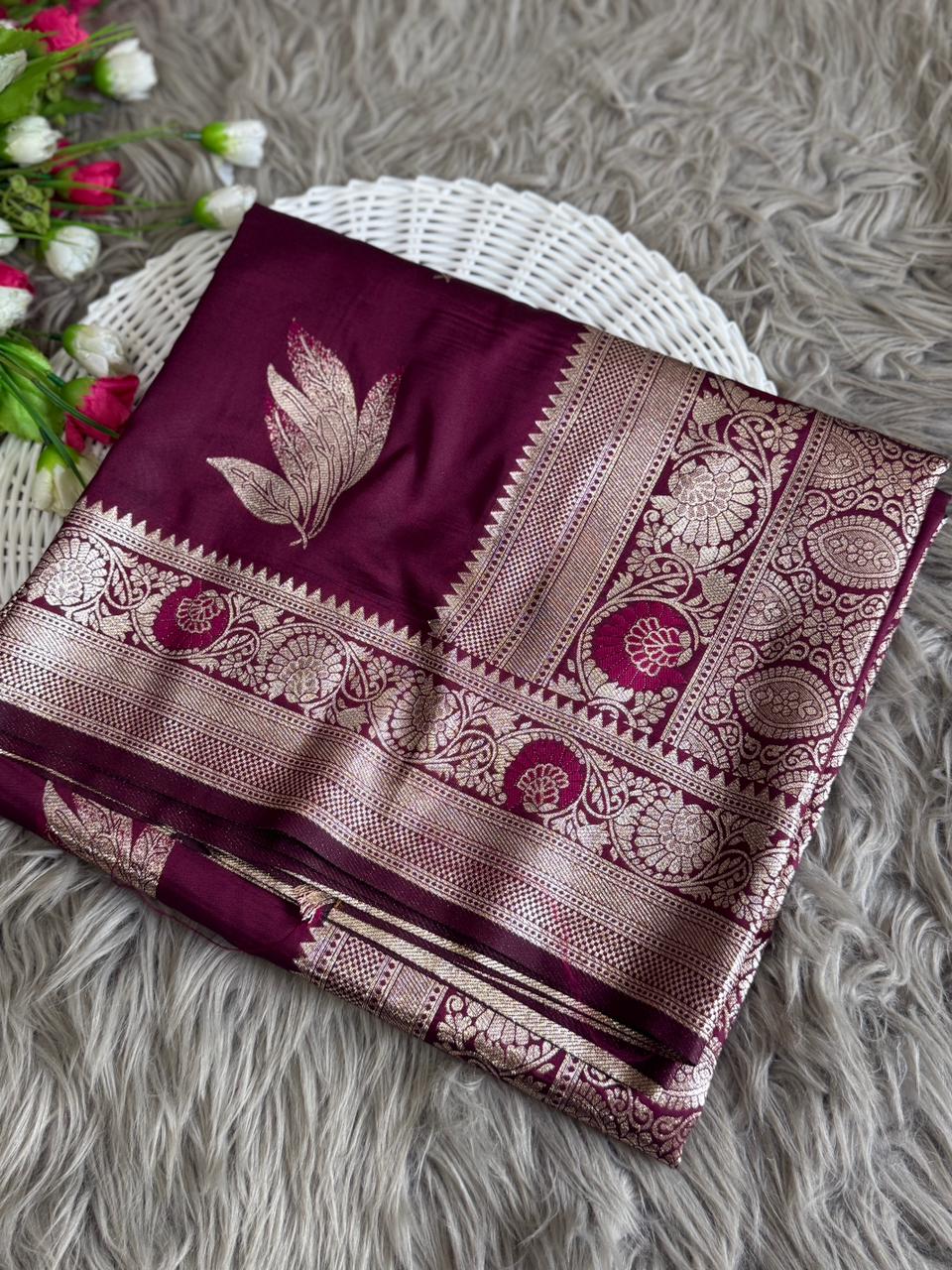 SA-7064 SOFT SILK SAREE WITH BEAUTIFUL DESIGN WITH TONE TO TONE MEENA WORK WITH BLOUSE AND BANARASI JAREE
