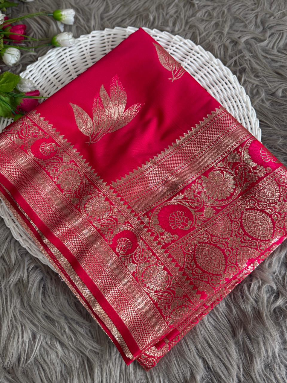 SA-7064 SOFT SILK SAREE WITH BEAUTIFUL DESIGN WITH TONE TO TONE MEENA WORK WITH BLOUSE AND BANARASI JAREE
