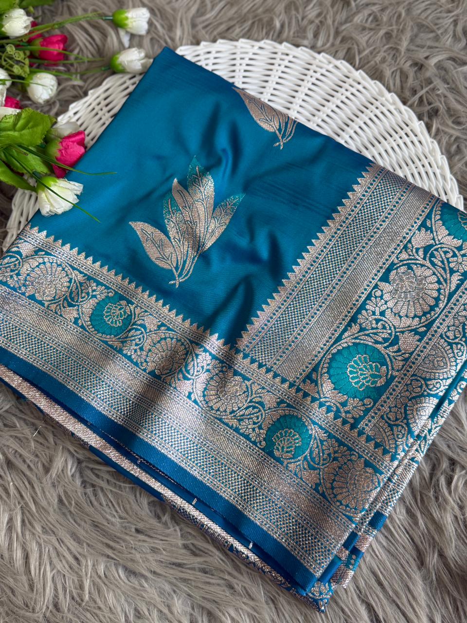 SA-7064 SOFT SILK SAREE WITH BEAUTIFUL DESIGN WITH TONE TO TONE MEENA WORK WITH BLOUSE AND BANARASI JAREE