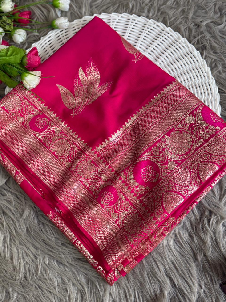 SA-7064 SOFT SILK SAREE WITH BEAUTIFUL DESIGN WITH TONE TO TONE MEENA WORK WITH BLOUSE AND BANARASI JAREE