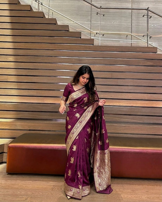 SA-7064 SOFT SILK SAREE WITH BEAUTIFUL DESIGN WITH TONE TO TONE MEENA WORK WITH BLOUSE AND BANARASI JAREE