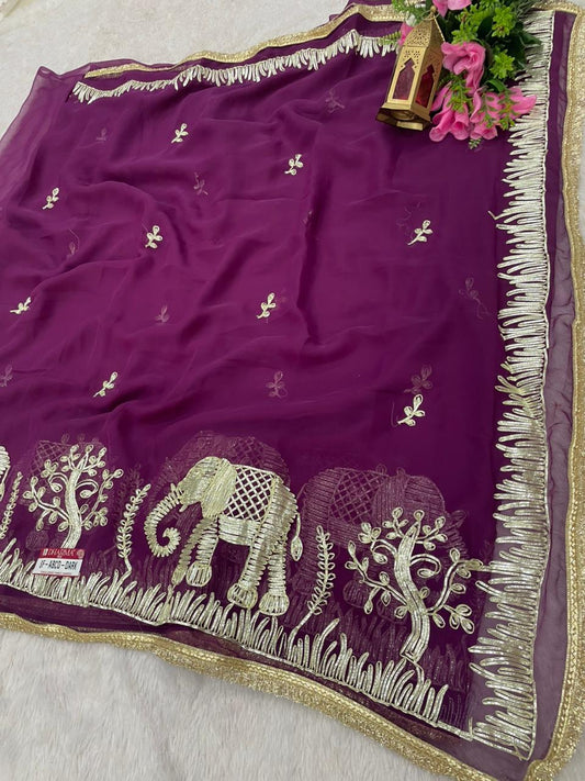 SF-ABCD-DARK STAR GEORGETTE FABRIC SAREE WITH BRAUTIFUL GAJRAJ DESIGN WITH GOTAPATTI WORK WITH BEAUTIFUL LACE