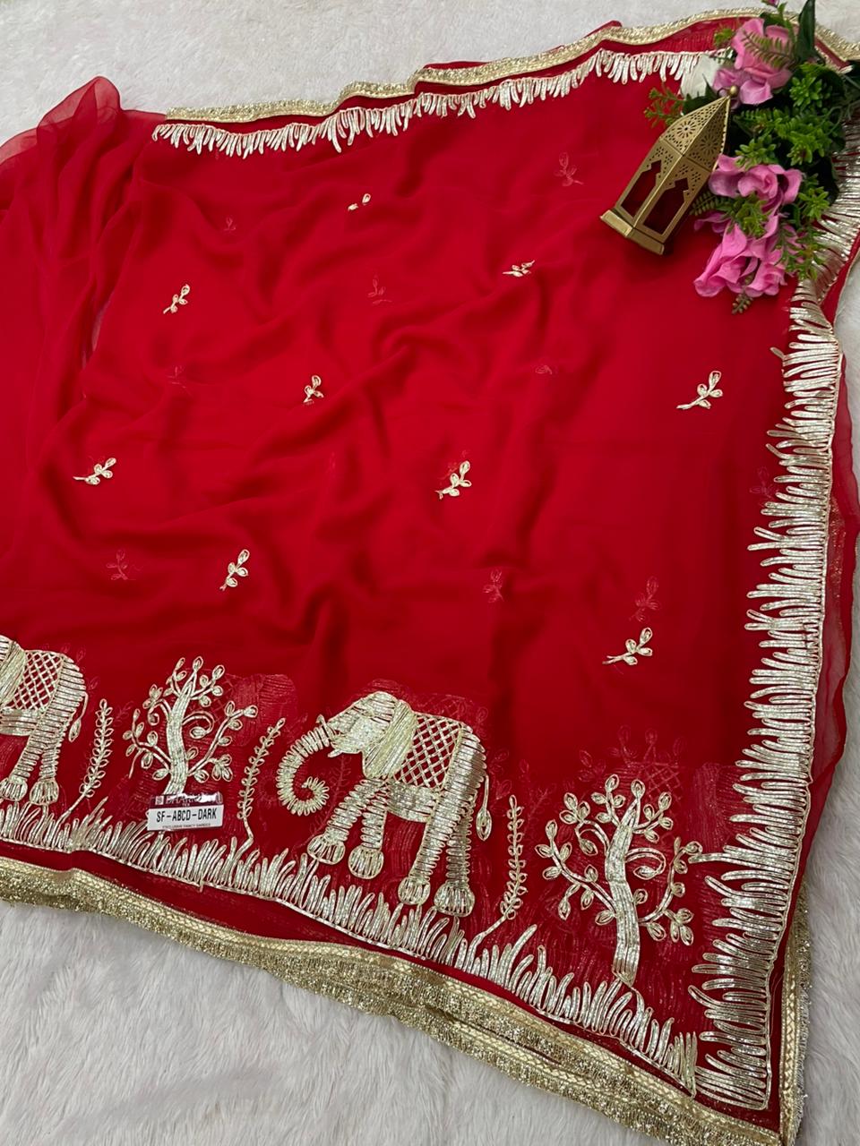 SF-ABCD-DARK STAR GEORGETTE FABRIC SAREE WITH BRAUTIFUL GAJRAJ DESIGN WITH GOTAPATTI WORK WITH BEAUTIFUL LACE