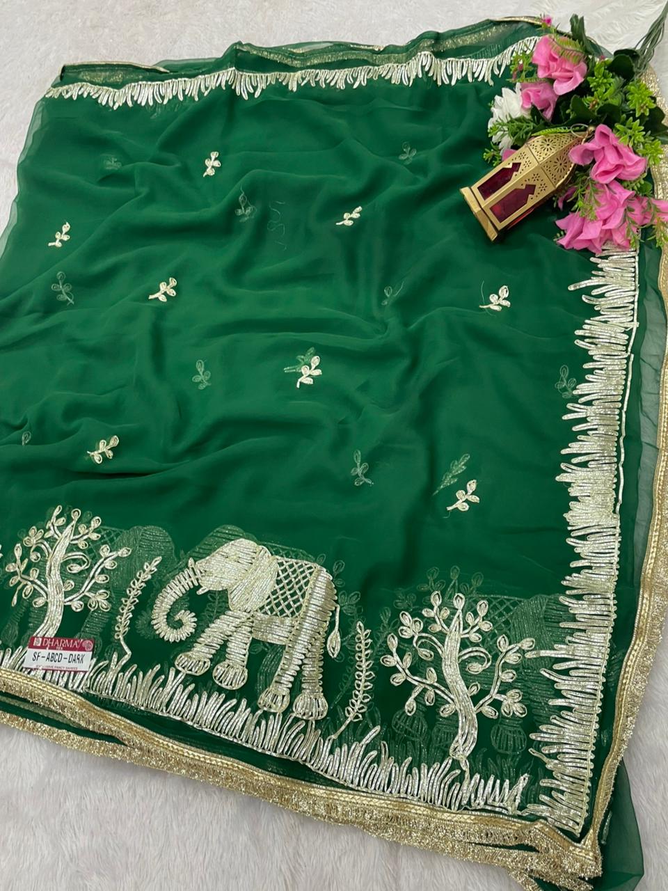SF-ABCD-DARK STAR GEORGETTE FABRIC SAREE WITH BRAUTIFUL GAJRAJ DESIGN WITH GOTAPATTI WORK WITH BEAUTIFUL LACE