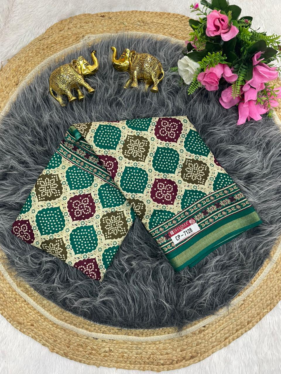 CP-7128 MAL COTTON SAREE WITH RANG KAT DESIGN WITH BEAUTIFUL PALLU AND BLOUSE