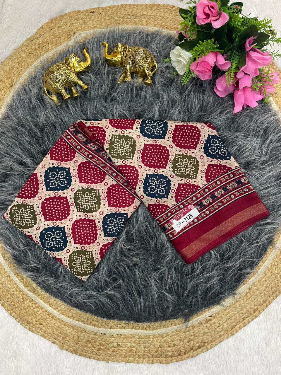 CP-7128 MAL COTTON SAREE WITH RANG KAT DESIGN WITH BEAUTIFUL PALLU AND BLOUSE