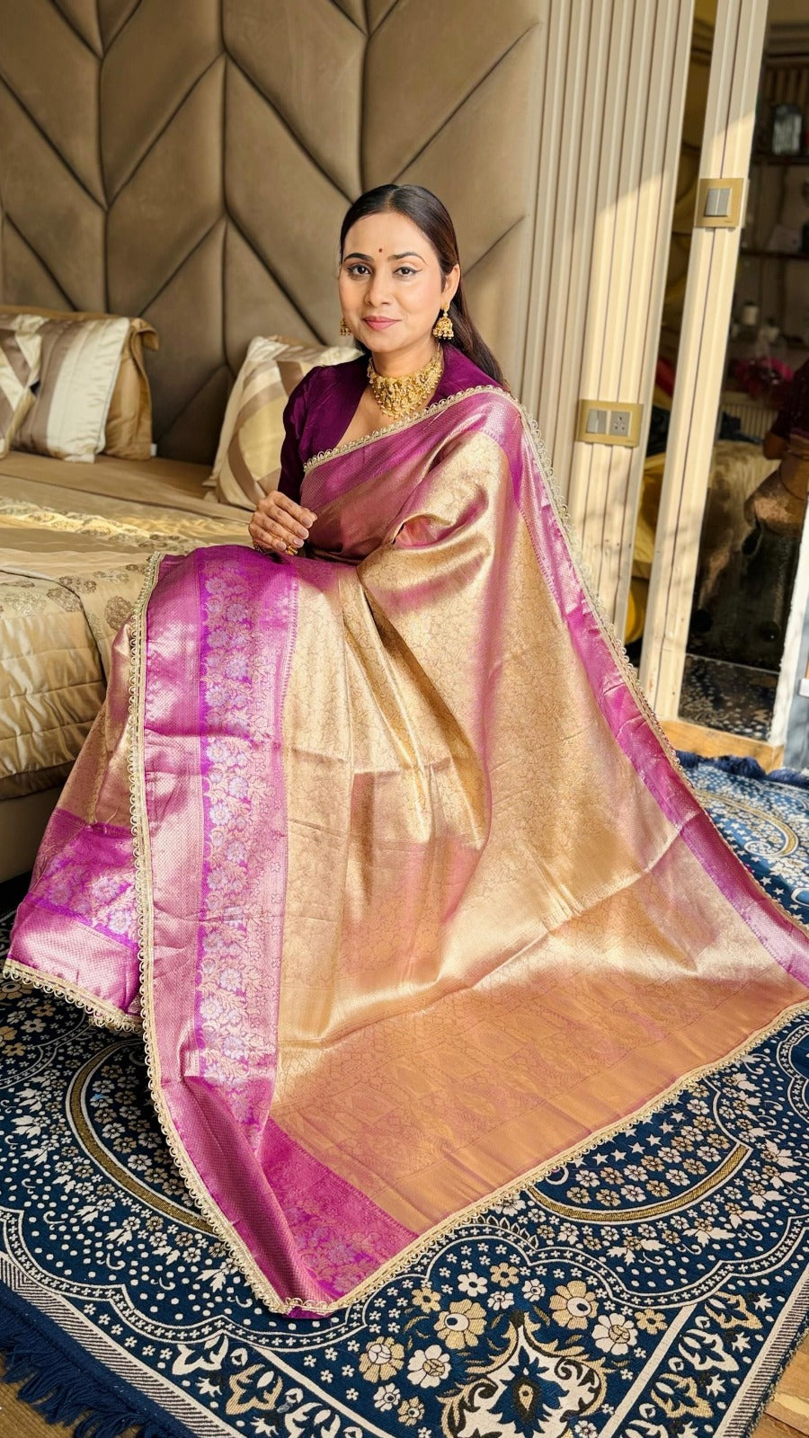 SA-7046 Silk saree with banarasi jaree with lace, catlog saree viral item