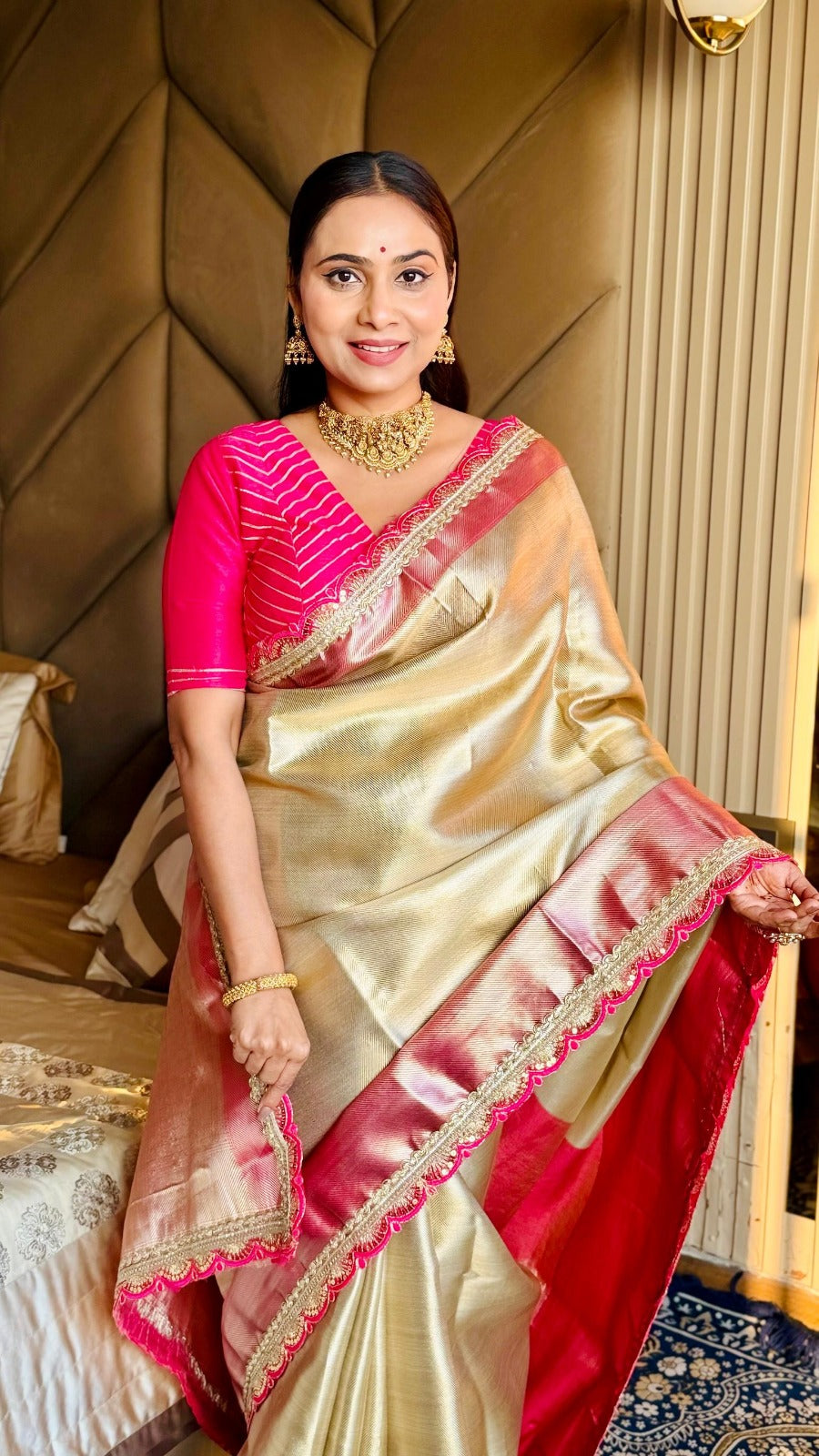 SA-7046 Silk saree with banarasi jaree with lace, catlog saree viral item