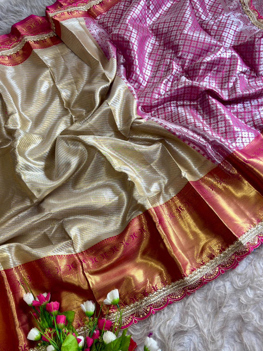 SA-7046 Silk saree with banarasi jaree with lace, catlog saree viral item