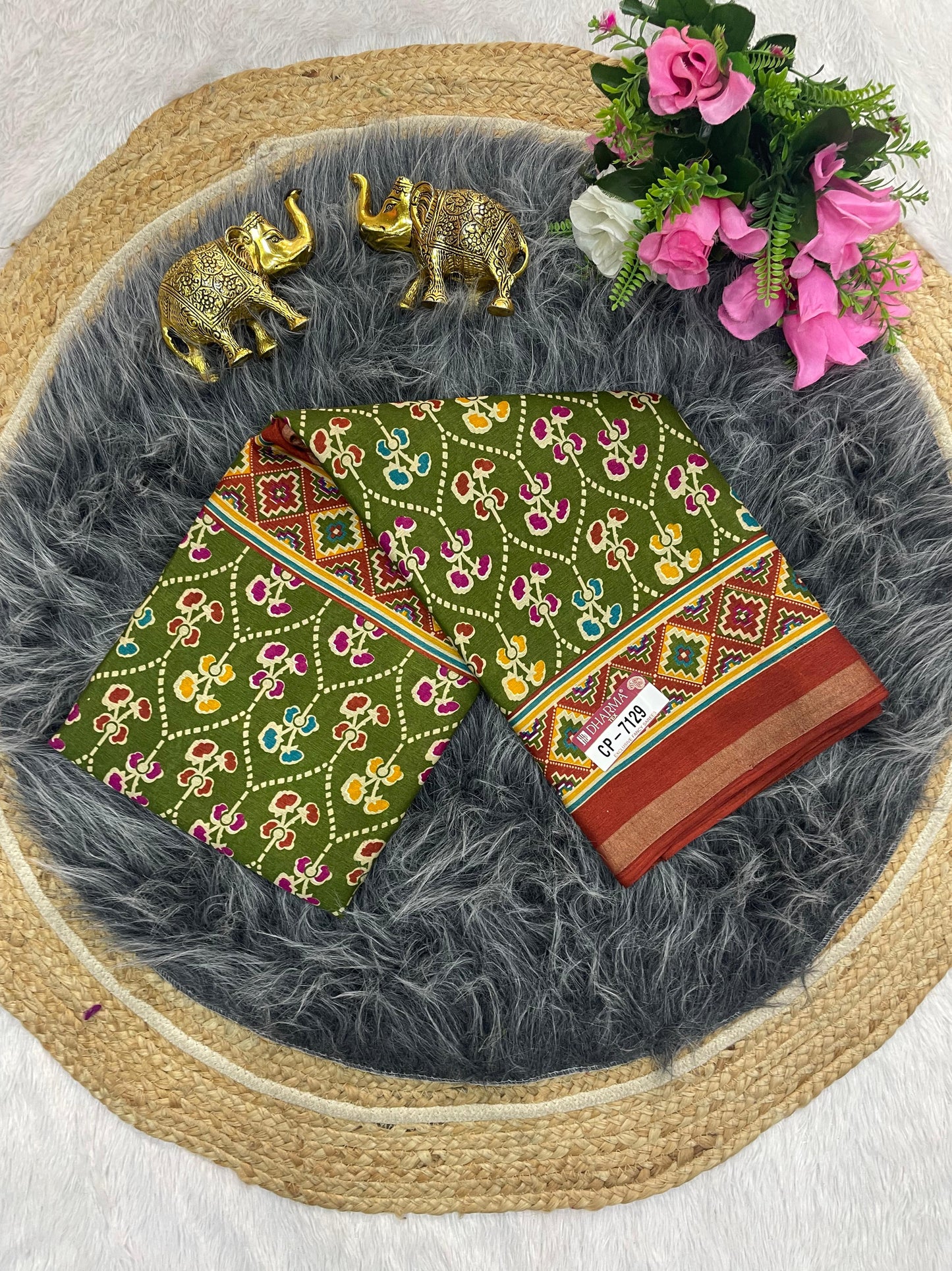 CP-7129 MAL COTTON SAREE WITH BEAUTIFUL PRINT WITH BLOUSE AND PALLU