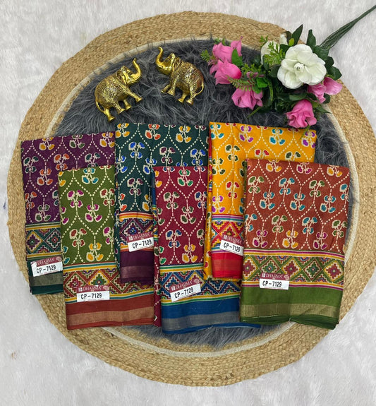 CP-7129 MAL COTTON SAREE WITH BEAUTIFUL PRINT WITH BLOUSE AND PALLU