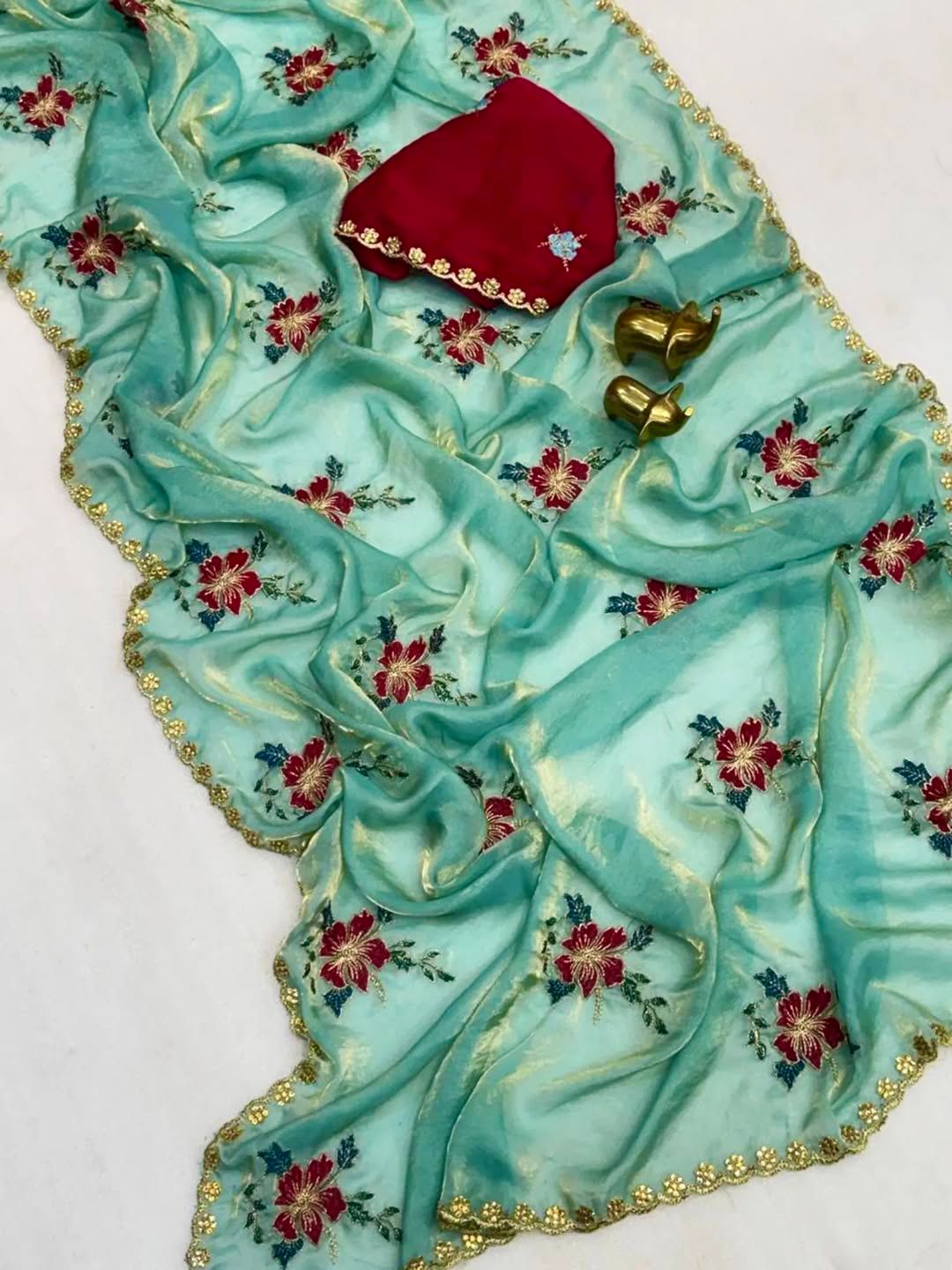 NN-2148 RANGOLI CHIFFON FABRIC WITH C-PALLU WORK AND BEAUTIFUL THREAD WORK WITH FLOWER BUTTA ALLOVER IN SAREE WITH BEAUTIFUL CONTRAST WORK BLOUSE