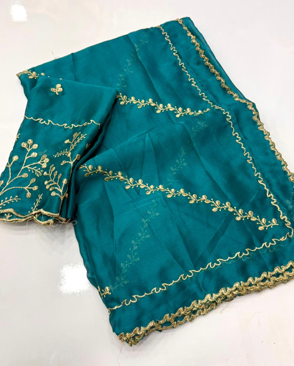 NN-2146 STAR GEORGETTE SAREE WITH BEAUTIFUL DESIGN WITH HEAVY WORK WITH DESIGNING WORK BLOUSE