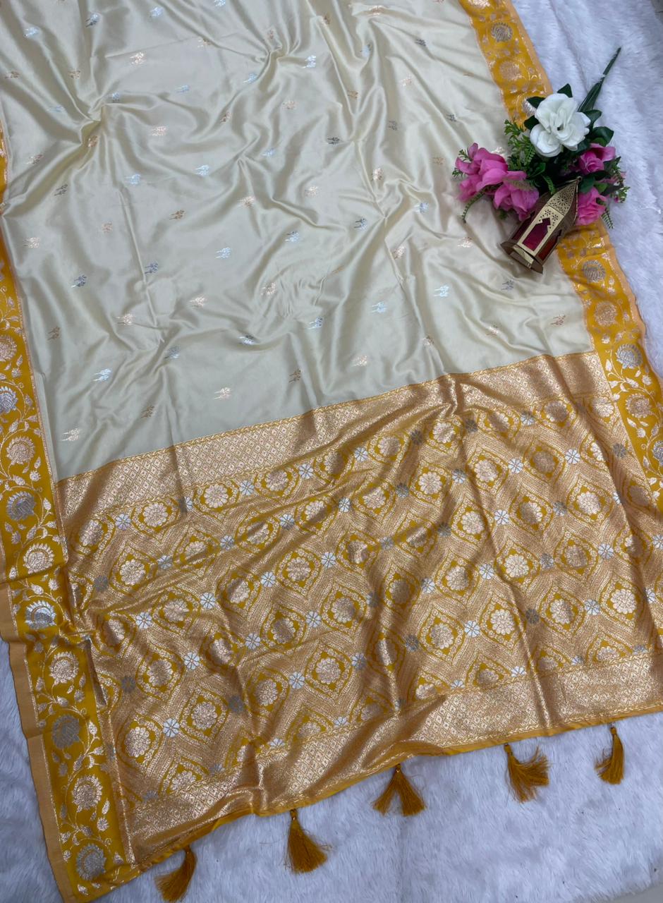 AJ-JALAR SOFT SILK SAREE WITH SATIN PATTA BORDER WITH WHITE COMMON DESIGN WITH RICH PALLU WITH DOUBLE JAREE CONCEPT WITH CONTRAST BORDER WITH BEAUTIFUL CONTRAST BLOUSE